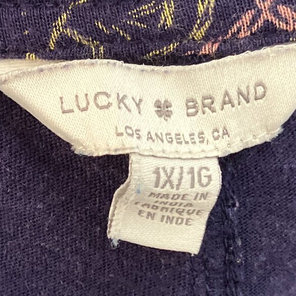 Lucky Brand 1X Navy Blue Paisley Split Back Cotton Modal Tee T-Shirt Plus Size - Picture 4 of 5